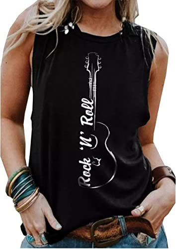 Rock Roll Music Tank Tops Women Vintage Rock Band Tanks Retro Graphic Country Music Concert Sleeveless Shirt Tee (Black XL)