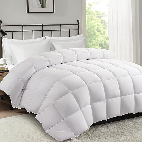 MERITLIFE Comforter Queen Size All Season Soft Down Alternative Comforter Lightweight & Breathable 2100 Series Reversible Duvet Insert with Corner Ties-Machine Washable (White Queen,88'x88')