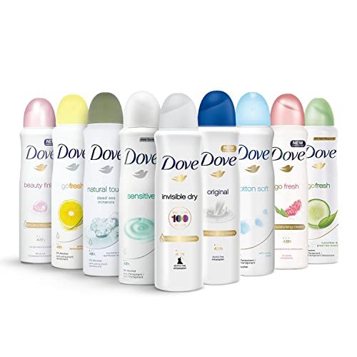 Dove Antiperspirant Spray, International Version, 150 ml (Pack of 10) - Mixed within available scents, no more than 2 products of the same scent