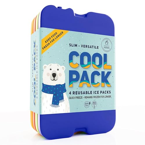 Healthy Packers Ice Pack for Lunch Box - Freezer Packs - Original Cool Pack | Slim & Long-Lasting Reusable Ice Packs for Lunch Bags and Cooler Bag (Set of 4)