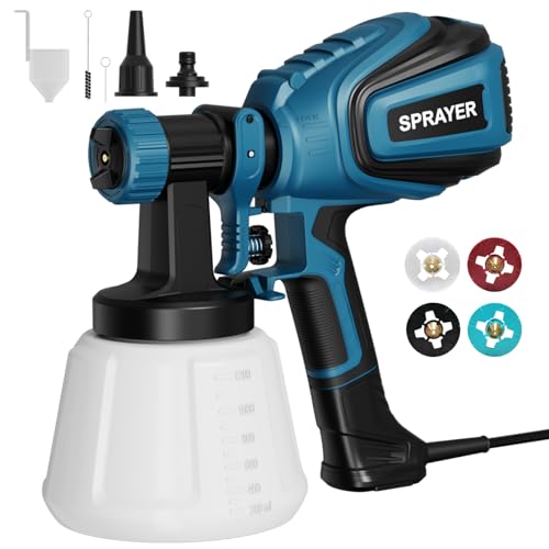 VONFORN Paint Sprayer, 700W HVLP Spray Gun with Cleaning & Blowing Joints, 4 Nozzles and 3 Patterns, Easy to Clean, for Furniture, Cabinets, Fence, Walls, Door, Garden Chairs etc. VF803 Blue