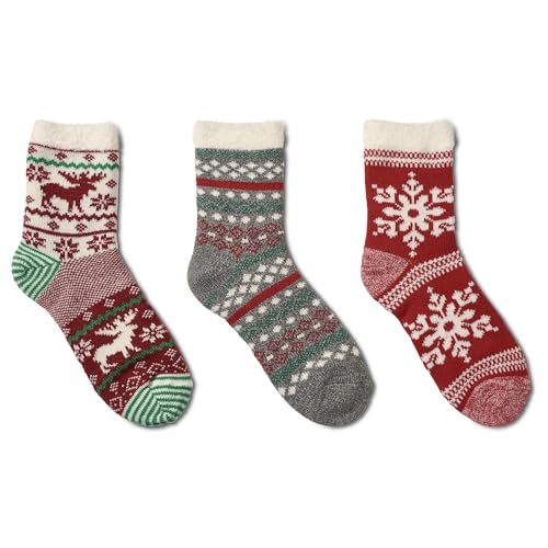 Sof Sole Fireside Double-Layer Cozy Ultra-Warm Soft Giftable Multi-Pack Crew Socks, Red/Green/White/Grey, Medium
