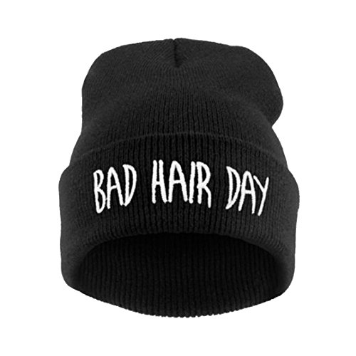 Joyci Winter Unisex Funny Bad Hair Day Hip Pop Beanie Hat Women Men Ski (Black)