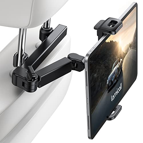 Lamicall Car Headrest Tablet Holder - [3 in 1 Extension Arm] Adjustable Tablet Car Mount for Back Seat, Road Trip Essentials for Kids, for 4.7-11' Tablet Like iPad Pro, Air, Mini, Galaxy, Fire, Black