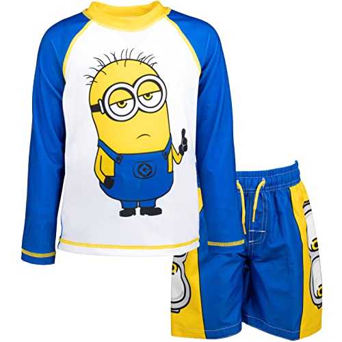 Despicable Me Minions Toddler Boys Swim Rash Guard Swim Trunks Blue/White 3T