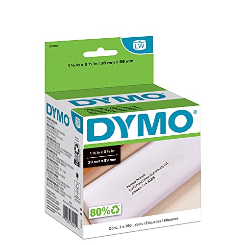DYMO Authentic LW White Mailing Address Labels, DYMO Labels for LabelWriter Label Printers, 1-1/8' x 3-1/2', 2 Rolls of 350 (700 Total)