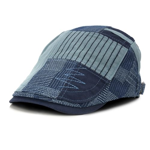 M MOACC Men's Beret Hat Cotton Buckle Adjustable Newsboy Hats for Men Driving Flat Caps Cabbie Gatsby Cap, Denim Blue (17424)