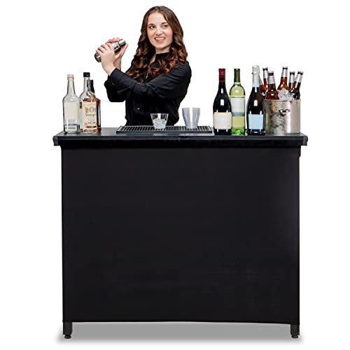 GoBar PRO Commercial Grade Portable Bar Table - Mobile Bartender Station for Events - Includes Black Skirt and Carry Case - Standard or LED