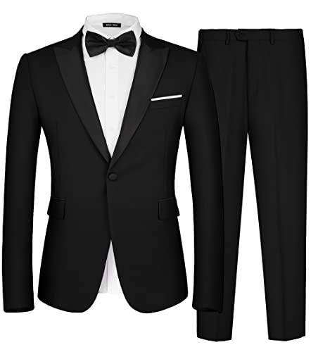 MAGE MALE Men's 2 Piece Suit Peaked Lapel One Button Slim Fit Formal Wedding Prom Suits Blazer Pants with Bow Tie Set
