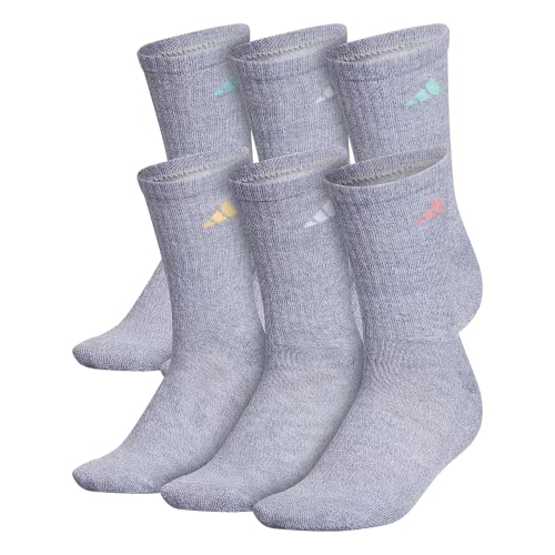 adidas Women's Athletic Cushioned Crew Socks with Arch Compression (6-Pair), Grey/Bliss Pop/Clear Mint, Medium