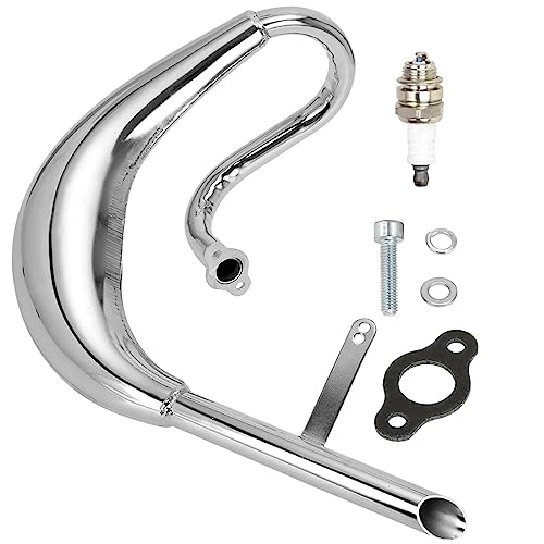 FVRITO Performance Chrome Exhaust Muffler Expansion Chamber Pipe Silencer Gasket for 2 Stroke 50cc 66cc 80cc 100cc Engine Gas Motorized Bicycle Motor Bike Silver