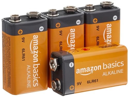Amazon Basics 4-Pack 9 Volt Alkaline Performance All-Purpose Batteries, 5-Year Shelf Life, Packaging May Vary