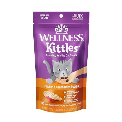 Wellness Natural Pet Food Wellness Kittles Crunchy Natural Grain Free Cat Treats, Chicken & Cranberry, 2-Ounce Bag