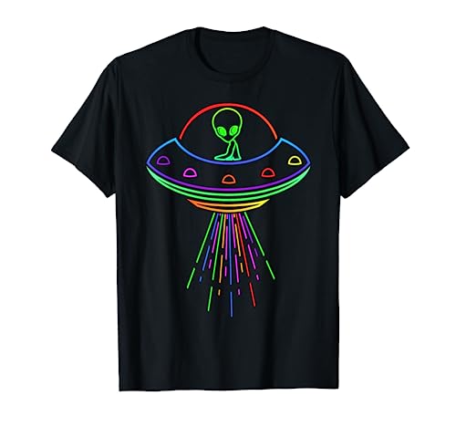 Space Alien UFO Neon Lights Rave Alien Lovers T-Shirt MM