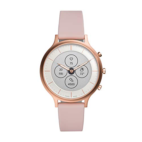 Fossil Women's 42mm Charter Stainless Steel and Silicone Hybrid HR Smart Watch, Color: Rose Gold, Pink (Model: FTW7013)