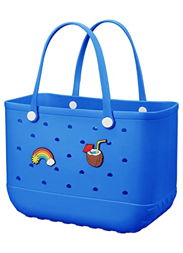 Beach Bag Rubber Tote Bag - Waterproof Travel Bag for Women Washable Tote Bag Handbag for Sports Beach Market Pool (Blue, X-Large)