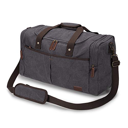 S-ZONE Canvas Duffel Bag for Travel 45L Weekender Overnight Bag with Shoes Compartment for Men (Grey)