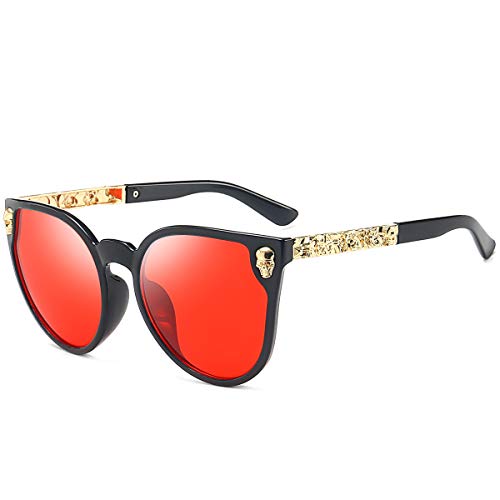 Dollger Oversized Skull Design Women Cat Eye Sunglasses UV400 Protection Red Lens