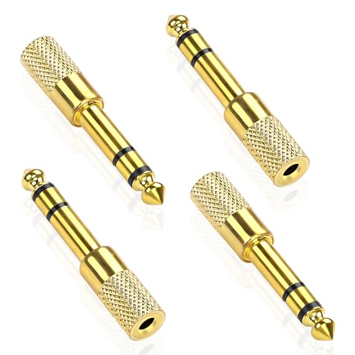 XMSJSIY 1/4'' TRS to 1/8'' TRS Stereo Headphone Adapter Connector 3.5mm Female to 6.35mm Male Audio Jack Plug with Gold Plated for Speaker Headphone Guitar Amplifiers -4 PCS