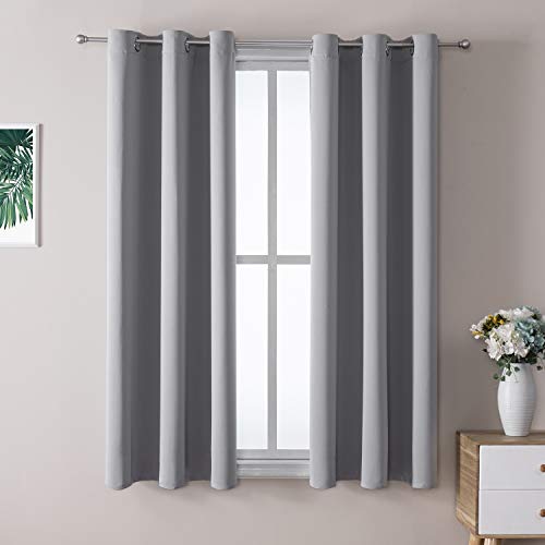 ChrisDowa Grommet Blackout Curtains for Bedroom and Living Room - 2 Panels Set Thermal Insulated Room Darkening Curtains (Light Grey, 42W x 63L)