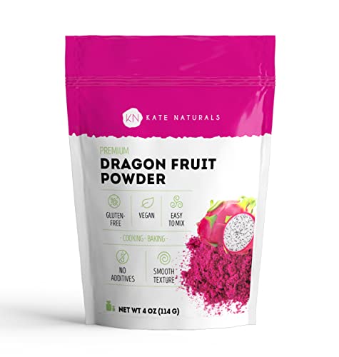 Kate Naturals Dragon Fruit Powder for Baking & Drink (4oz). Vegan, Gluten Free Dried Dragon Fruit Pink Pitaya Powder for Dragon Fruit Syrup. Dragonfruit Pitaya Powder for Smoothie & Food Coloring