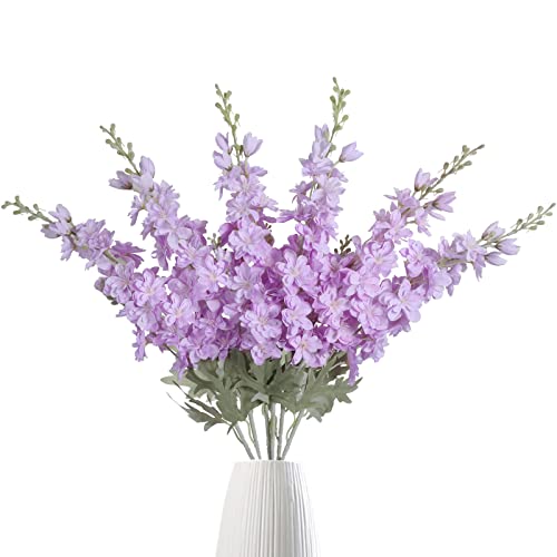 IPOPU Purple Artificial Delphinium Fake Flower Stems 6pcs Fake Larkspur 33.5in Faux Flowers Silk Flower for Tall Vase for Home Wedding Garden Hotel Party Decor(Purple)