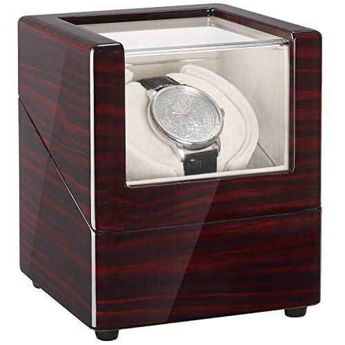 CHIYODA Watch Winder for Single Automatic Watches Solid Wooden Box with Mabuchi Motors, Battery Powered or AC Adapter