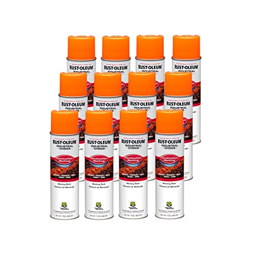 Rust-Oleum 264697-12PK Industrial Choice M1400 System Water-Based Construction Marking Paint, 17 oz, Fluorescent Orange, 12 Pack