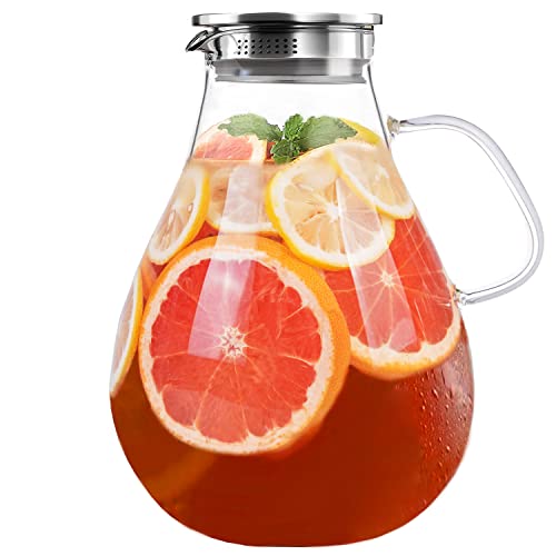 Glass Pitcher with Lid - Water Carafe 108 oz - 3000ML Iced Tea, Juice, Milk, Coffee, Lemonade - Borosilicate Boiling Glassware - Hot & Cold Beverages Christmas Gift,New Year Gift