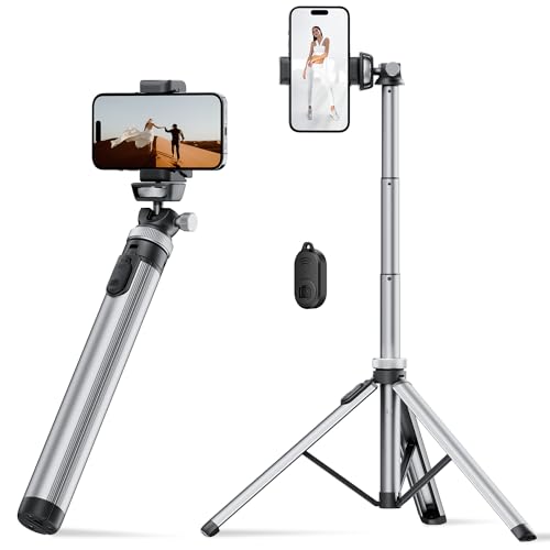 EUCOS Metal Phone Tripod, 67' iPhone Tripod Stand with Remote & Lightweight Camera Tripod Stand, Sturdy Extendable Cell Phone Tripod for iPhone 15 Pro Max 14 13 12/Android