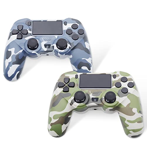 YsoKK 2 Pack Wireless Controller for PS4/Slim/Pro with 1000mah Battery/Dual Vibration/Audio Jack/6-axis Motion Sensor(Camouflage Green and Camouflage Blue)
