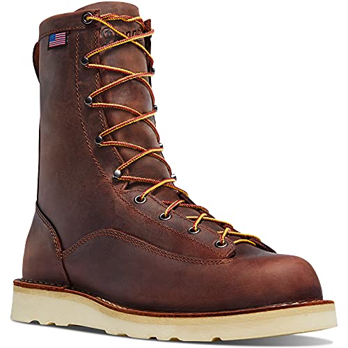 Danner 8” Bull Run Work Boots for Men - Durable, Lightweight Full-Grain Leather with Non Slip Wedge Outsole & 3-Density Cushion Footbed, EH Resistant, Brown - 10.5 D