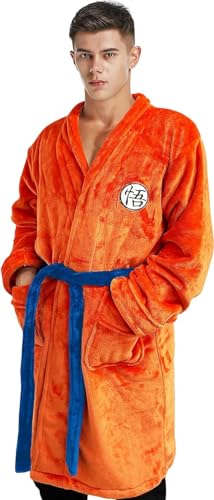 Lopbraa Anime Robe Pajamas Bathrobe for Mens Costume for Adult Soft Plush Long Bathrobes Cosplay (Orange)