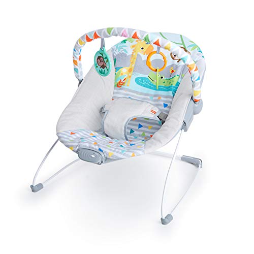 Bright Starts Baby Bouncer Soothing Vibrations Infant Seat - Removable -Toy Bar, Nonslip Feet, 0-6 Months Up to 20 lbs (Safari Fun)
