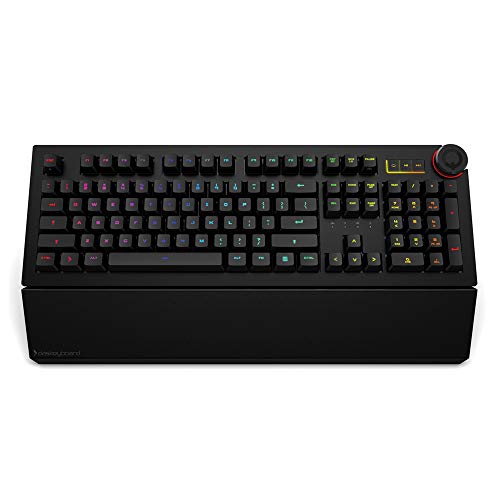 Das Keyboard 5QS Smart RGB Programmable Mechanical Keyboard for Work & Gaming, Soft Tactile Mechanical Switches, Built-in RGB Profiles, Palm Rest, Volume Knob, Aluminum Top (104 Keys, Black)