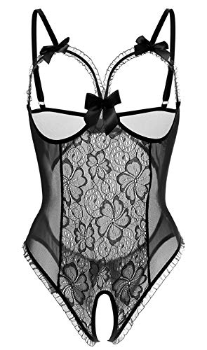 Lingerie for Women One-Piece Teddy Lingerie Sexy Bodysuit Lace Nightie (Black, M)