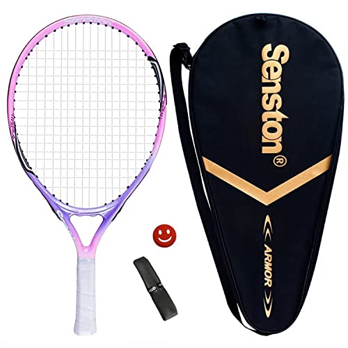 Senston 19' Junior Tennis Racquet for Kids Children Boys Girls Tennis Rackets with Racket Cover Pink with Cover Tennis Overgrip Vibration Damper