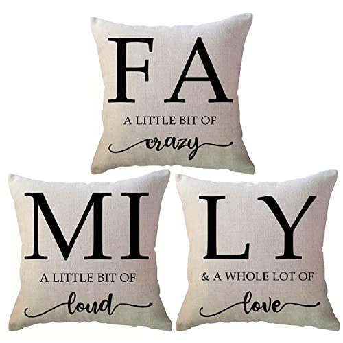 ULOVE LOVE YOURSELF Family Quotes Throw Pillow Covers Sweet Home Decorative Pillowcases 18 x 18 Inch Rustic Farmhouse Cushion Covers 3pack for Sofa/Couch