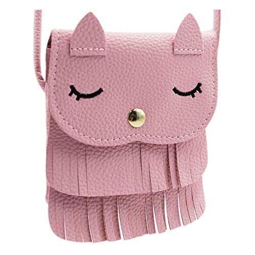 ZGMYC Cat Tassel Shoulder Bag Small Coin Purse Crossbody Satchel for Kids Girls, Pink (5.1'' x 5.9'')