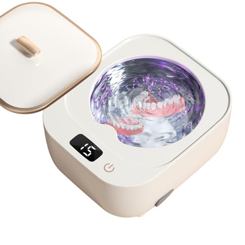 CAYYET Ultrasonic Retainer Cleaner with LED Light, 30W/48kHz 180ml Professional Ultrasonic Jewelry Cleaner for Dental Appliances,Jewelry,Aligner,Whitening Trays,Night Dental Mouth Guard(White)