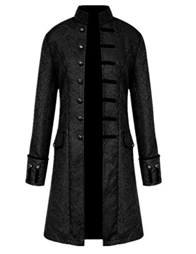 Crubelon Men's Steampunk Vintage Tailcoat Jacket Gothic Victorian Frock Coat Uniform Halloween Costume (XXL, Black)