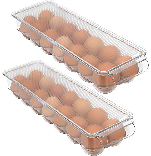 Greenco Refrigerator Organizer Bins for Eggs - Eggs Container for Refrigerator - 14 Egg Organizer Container with Lid & Durable Handle - Stackable Plastic Egg Holder for Refrigerator - Clear, Set of 2