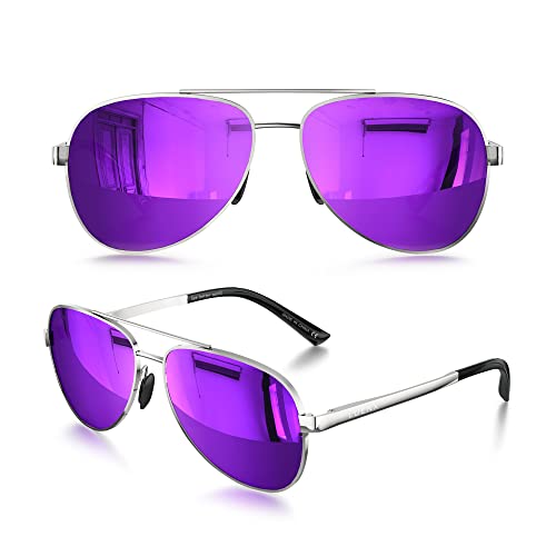 LUENX Aviator Sunglasses for Men Women Polarized - Mirrored Driving uv 400 Protection(Purple Mirrored)