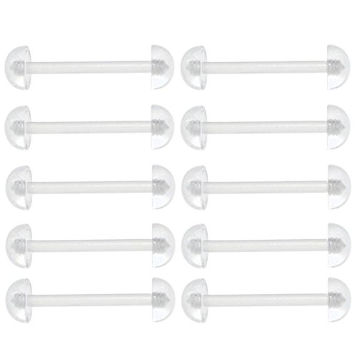 Oasis Plus 10pcs 14G Clear Flexible Bioflex Tounge Retainer Nipple Ring Barbell 6mm Half Ball Body Piercing