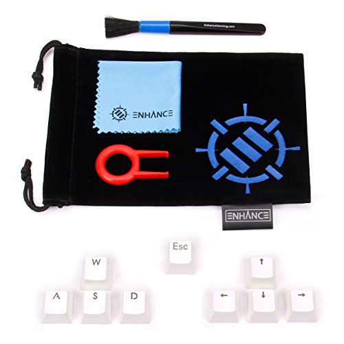 ENHANCE PBT Keycaps Set Doubleshot Key Caps Gaming Keyboard Upgrade Kit - Plastic Backlit Clear WASD Keycaps Compatible with Mechanical Switches - Keycap Puller, Dust Brush and Microfiber Cloth - Blue