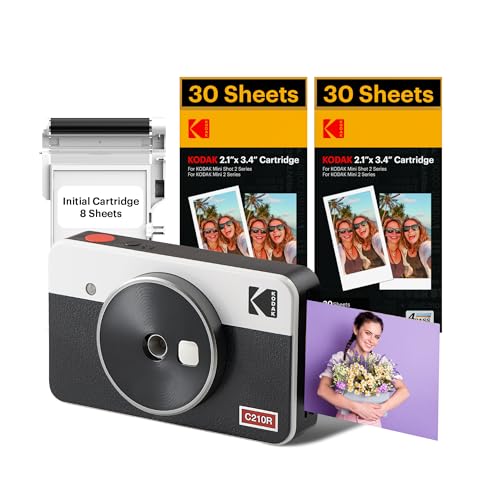 KODAK Mini Shot 2 Retro 4PASS 2-in-1 Instant Digital Camera and Photo Printer (2.1x3.4 inches) + 68 Sheets Bundle, White