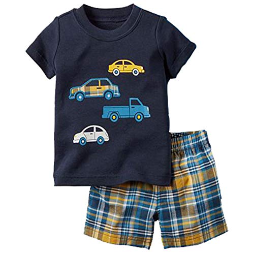Funnymore Toddler Boy Summer Clothes,Navy Truck Short Sleeve T-Shirt and Short Outfit Set 3t
