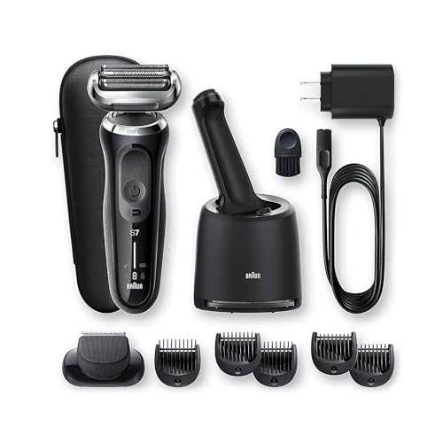 Braun Electric Razor for Men, Waterproof Foil Shaver, Series 7 7075cc, Wet & Dry Shave, With Beard Trimmer, Rechargeable, Clean & Charge SmartCare Center and Travel Case Included, Black'