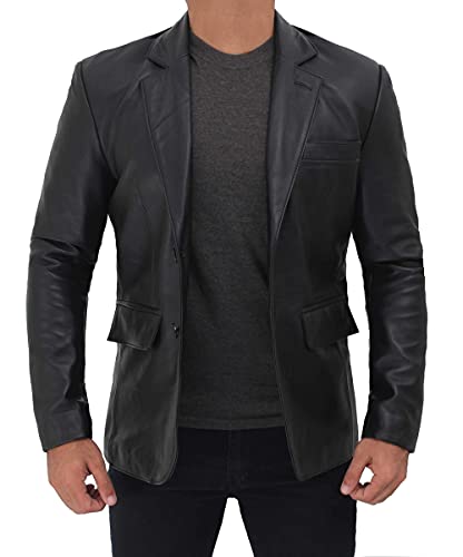 Decrum Black Leather Jacket Men - Men's lightweight jackets | [1502687] Brandon Black, 3XL