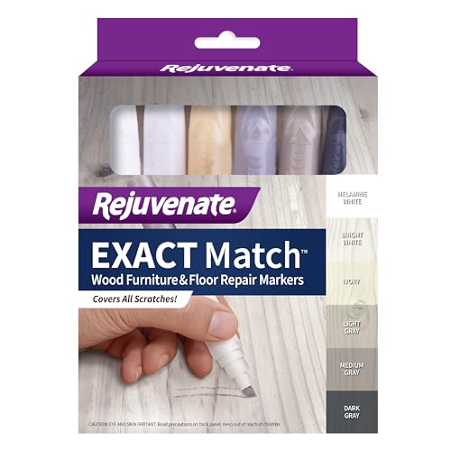 Rejuvenate Exact Match Wood Furniture and Wood Floor Repair Markers for White Furniture & Gray Furniture and Floors - 6 Colors